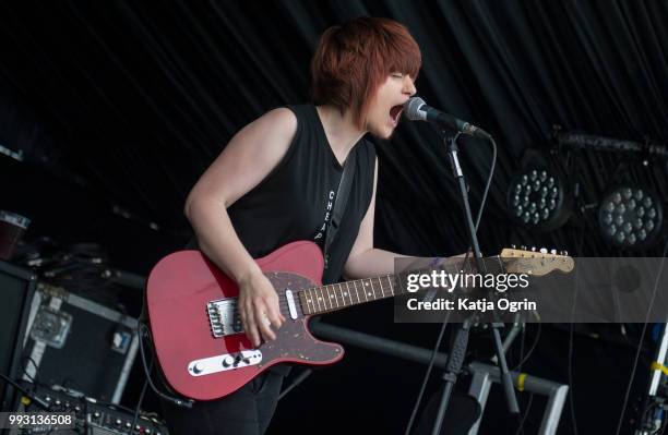 Bec Jevons and Jenn Haneef of iDestroy perform at Amplified Festival 2018 at Quarrydowns on July 6, 2018 in Gloucestershire, England.