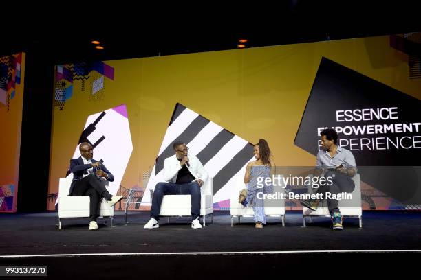George Tillman, Jr., Barry Jenkins, Regina King, and Touré speak onstage at 'If Beale Street Could Talk' Movie Cast and Filmmakers at Essence...