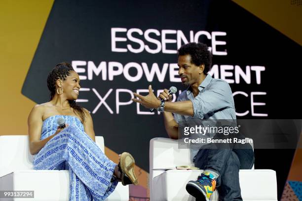 Regina King and Touré speak onstage at 'If Beale Street Could Talk' Movie Cast and Filmmakers at Essence Festival 2018 on July 6, 2018 in New...
