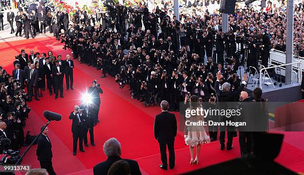Actress Claudia Cardinale, actor Alain Delon and Anouchka Delon attend the "IL Gattopardo" Premiere at the Palais des Festivals during the 63rd...