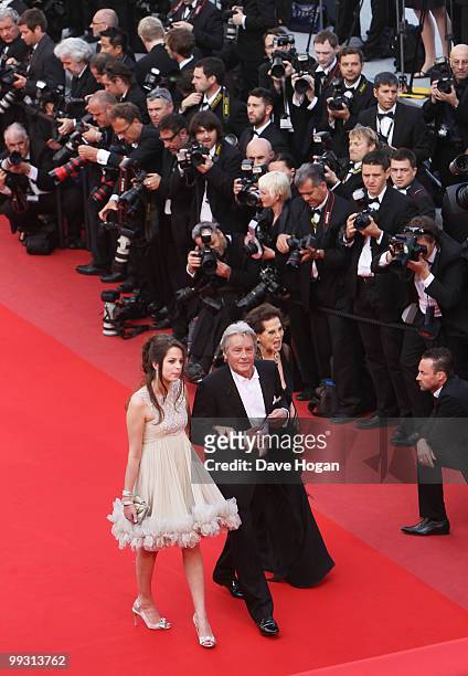 Actress Claudia Cardinale, actor Alain Delon and Anouchka Delon attend the "IL Gattopardo" Premiere at the Palais des Festivals during the 63rd...