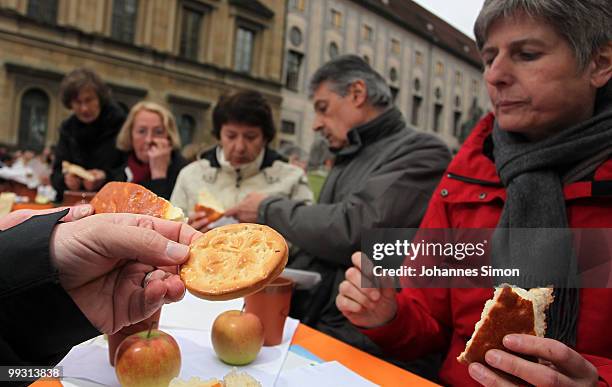 Members of different religious communities celebrate Greek orthodox vespers during day 3 of the 2nd Ecumenical Church Day at Odeonsplatz square on...