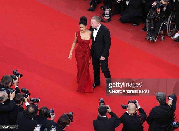 Francois-Henri Pinault and Salma Hayek attend the "IL Gattopardo" Premiere at the Palais des Festivals during the 63rd Annual Cannes Film Festival on...