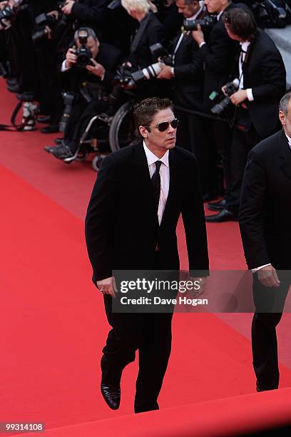 Jury member Benicio Del Toro attends the "IL Gattopardo" Premiere at the Palais des Festivals during the 63rd Annual Cannes Film Festival on May 14,...