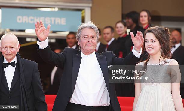 Cannes President Gilles Jacob, actor Alain Delon and Anouchka Delon attends the "IL Gattopardo" Premiere at the Palais des Festivals during the 63rd...