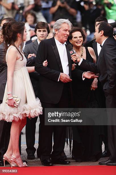 Anouchka Delon, actor Alain Delon and actress Claudia Cardinale attends the "IL Gattopardo" Premiere at the Palais des Festivals during the 63rd...