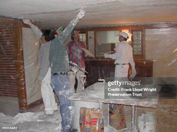 Installation of plaster ceiling in entry hall, looking north, Chicago, Illinois, January 21, 2002.
