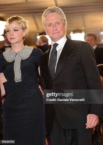 Actors Carey Mulligan and Michael Douglas attend the Premiere of 'Wall Street: Money Never Sleeps' held at the Palais des Festivals during the 63rd...