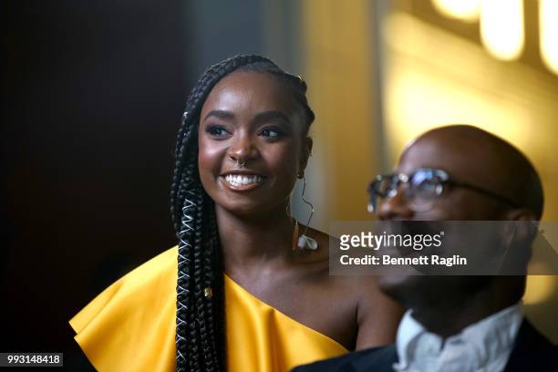 KiKi Layne and Barry Jenkins speak onstage at 'If Beale Street Could Talk' Movie Cast and Filmmakers at Essence Festival 2018 on July 6, 2018 in New...