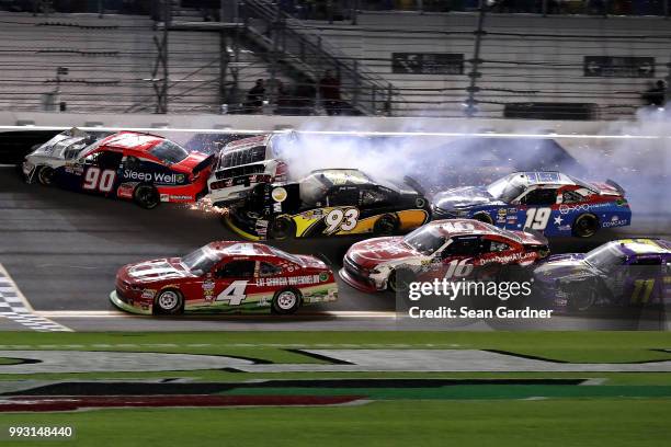 Josh Williams, driver of the Starbrite Star Tron/Sleep Well Chevrolet, Jeff Green, driver of the Night Owl Contractors Chevrolet, Cole Custer, driver...