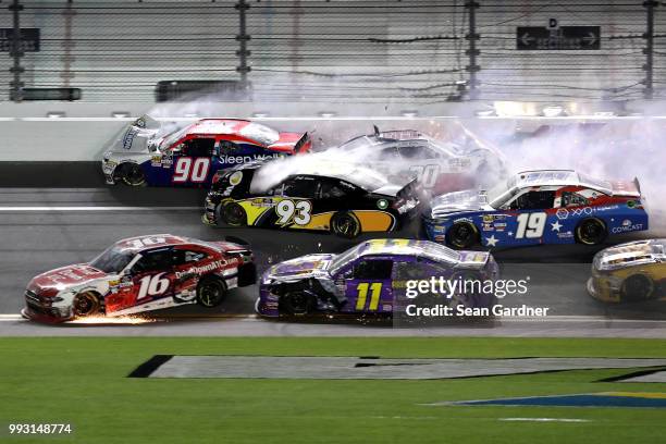 Josh Williams, driver of the Starbrite Star Tron/Sleep Well Chevrolet, Jeff Green, driver of the Night Owl Contractors Chevrolet, Cole Custer, driver...