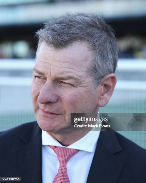 Trainer Kris Lees looks on after winning race 3 with Envy Of All during Sydney Racing at Royal Randwick Racecourse on July 7, 2018 in Sydney,...