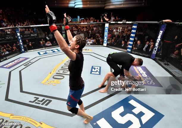 Roxanne Modafferi celebrates after her TKO victory over Barb Honchak in their women's flyweight bout during The Ultimate Fighter Finale event inside...