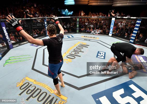 Roxanne Modafferi celebrates after her TKO victory over Barb Honchak in their women's flyweight bout during The Ultimate Fighter Finale event inside...
