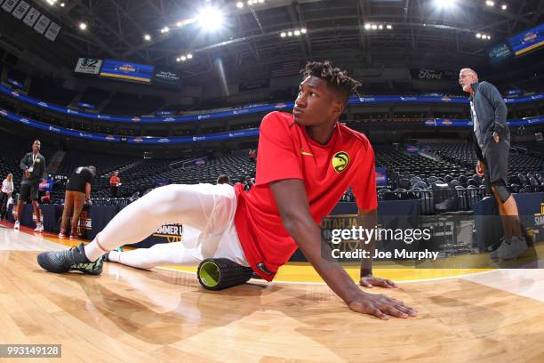 Alpha Kaba of the Atlanta Hawks warms up before the game against the San Antonio Spurs on July 3, 2018 at Vivint Smart Home Arena in Salt Lake City,...