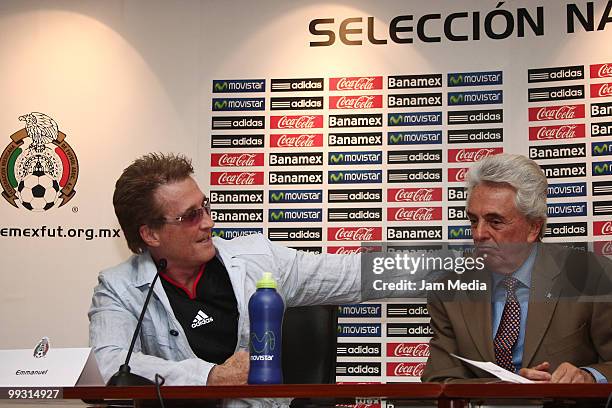 Emmanuel and Justino Compean attend the presentation of Bam Bam as Mexico's official song for the FIFA 2010 World Cup at FEMEXFUT on May 14, 2010 in...