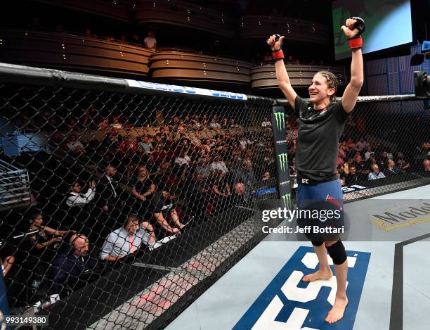 Roxanne Modafferi celebrates after her TKO victory over Barb Honchak in their women's flyweight bout during The Ultimate Fighter Finale event inside...