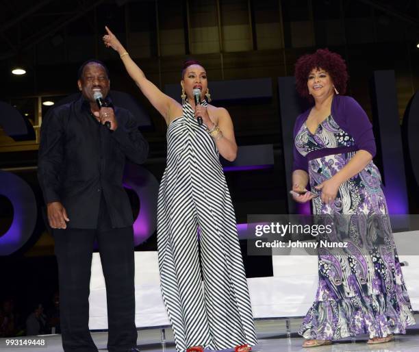 Donnie Simpson, Vivica A. Fox, and Kim Coles attend the 2018 Essence Festival - Day 1 on July 6, 2018 in New Orleans, Louisiana.