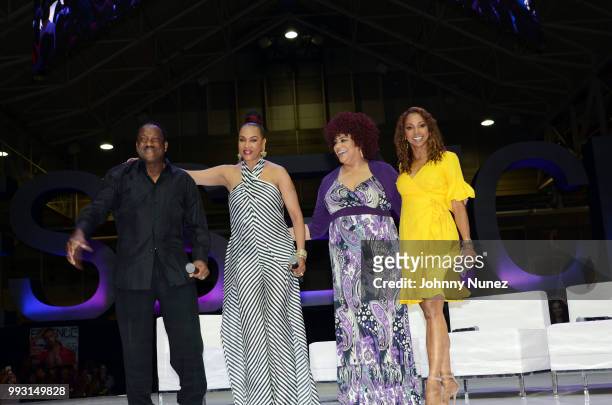 Donnie Simpson, Vivica A. Fox, Kim Coles and Holly Robinson Peete attend the 2018 Essence Festival - Day 1 on July 6, 2018 in New Orleans, Louisiana.