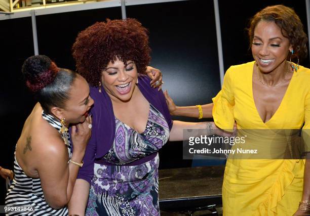Vivica A. Fox, Kim Coles and Holly Robinson Peete attend the 2018 Essence Festival - Day 1 on July 6, 2018 in New Orleans, Louisiana.