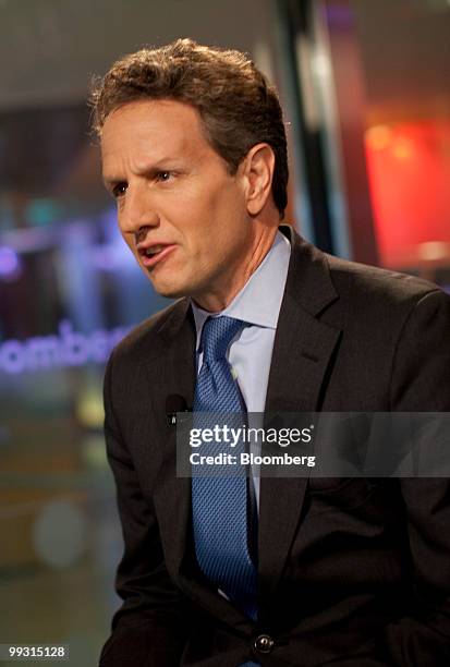 Timothy Geithner, U.S. Treasury secretary, speaks during an interview in Washington, D.C., U.S., on Friday, May 14, 2010. Geithner said he's...