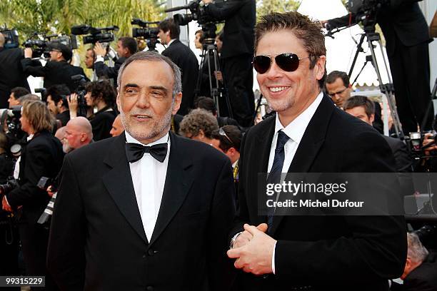 Alberto Barbera and Benicio del Toro attends the 'IL Gattopardo' Premiere at the Palais des Festivals during the 63rd Annual Cannes Film Festival on...