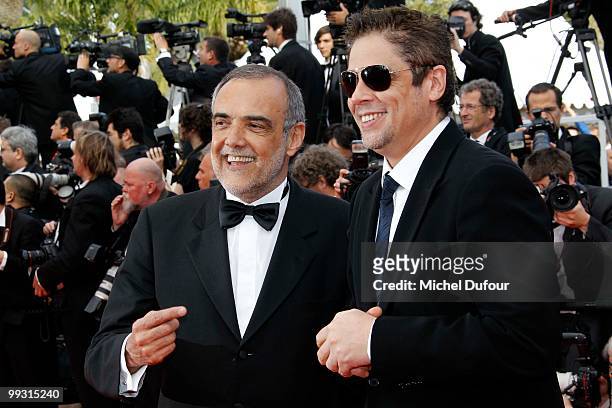 Alberto Barbera and Benicio del Toro attends the 'IL Gattopardo' Premiere at the Palais des Festivals during the 63rd Annual Cannes Film Festival on...