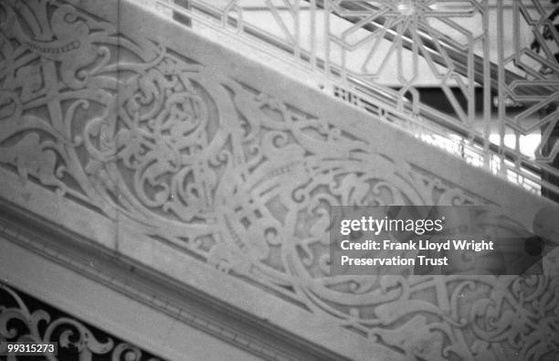 Detail of Rookery Building lobby staircase with Frank Lloyd Wright's 1905 alterations, Chicago, Illinois, undated.