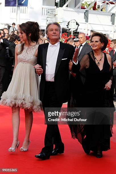Claudia Cardinale, Alain Delon and Anouchka Delon attends the 'IL Gattopardo' Premiere at the Palais des Festivals during the 63rd Annual Cannes Film...