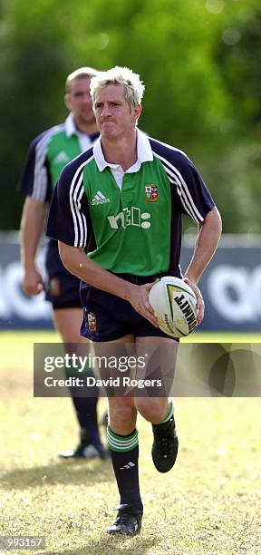 Will Greenwood, who might be selected for the Lions in the centre for the injured Lions pairing of O''Driscoll and Henderson, takes part in training...