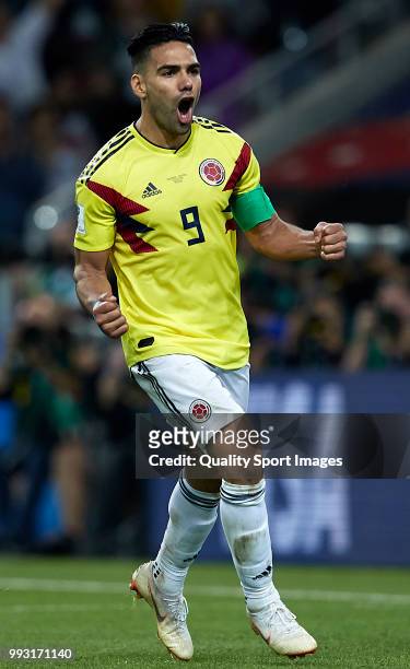 Radamel Falcao of Colombia celebrates after scoring a goal during the penalty shoot-out during the 2018 FIFA World Cup Russia Round of 16 match...