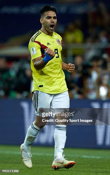 Radamel Falcao of Colombia celebrates after scoring a goal during the penalty shoot-out during the 2018 FIFA World Cup Russia Round of 16 match...
