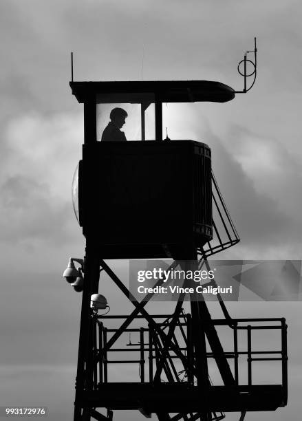 Chairman of Stewards Terry Bailey is seen in the stewards tower during Melbourne Racing at Flemington Racecourse on July 7, 2018 in Melbourne,...