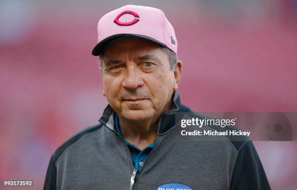 Hall of Fame catcher for the Cincinnati Reds Johnny Bench is seen before the game against the New York Mets at Great American Ball Park on May 8,...