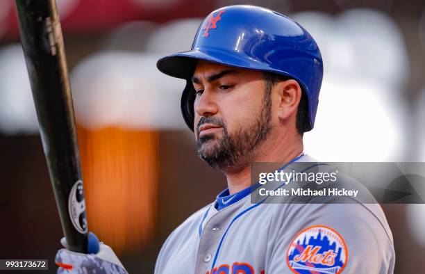 Adrian Gonzalez of the New York Mets is seen at bat during the game against the Cincinnati Reds at Great American Ball Park on May 8, 2018 in...