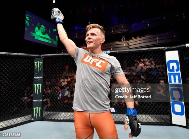 Brad Katona of Canada celebrates after defeating Jay Cucciniello of Ireland in their featherweight bout during The Ultimate Fighter Finale event...