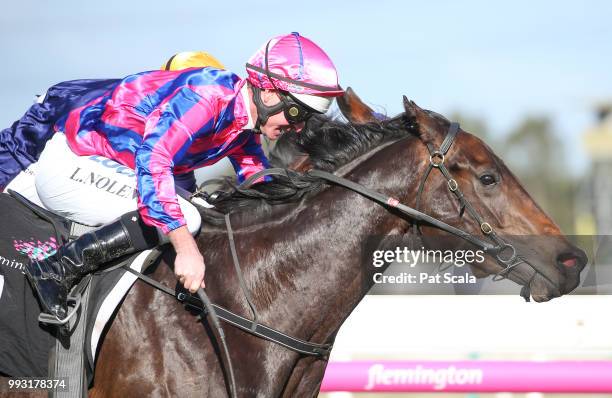 Good 'n' Fast ridden by Luke Nolen wins the Taj Rossi Series Final at Flemington Racecourse on July 07, 2018 in Flemington, Australia.