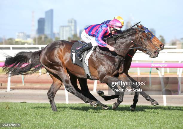 Good 'n' Fast ridden by Luke Nolen wins the Taj Rossi Series Final at Flemington Racecourse on July 07, 2018 in Flemington, Australia.