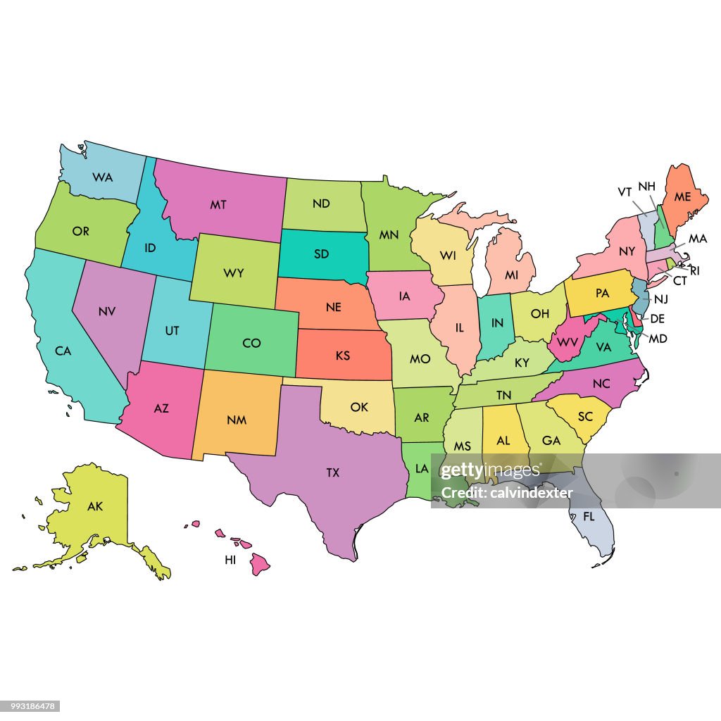 Mapa De Estados Unidos Con Nombres De Estados Corto Ilustración de stock -  Getty Images