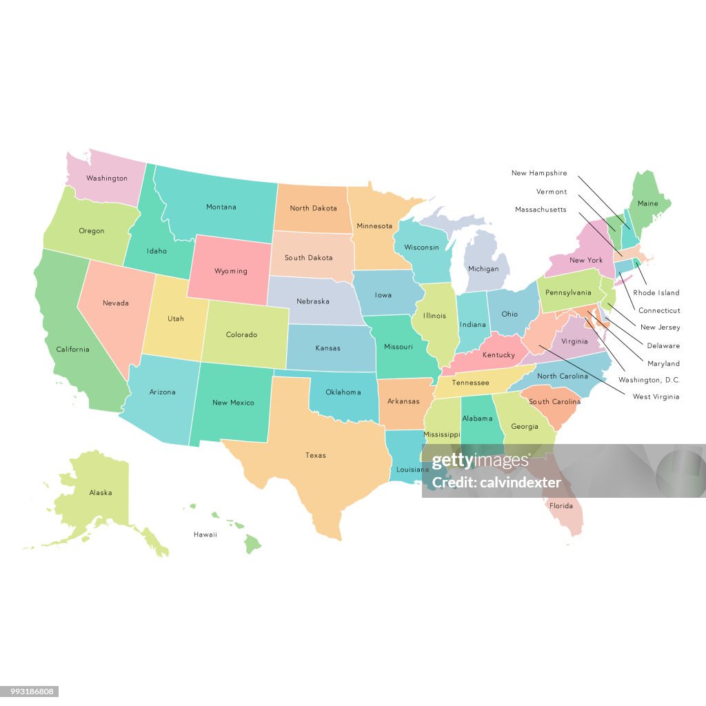 Mapa De Estados Unidos Con Estados Nombre Completo Ilustración de stock -  Getty Images