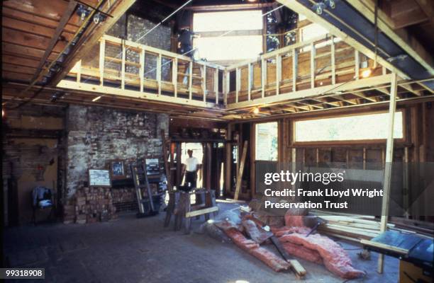 Studio drafting room during construction of balcony, at the Frank Lloyd Wright Home and Studio, located at 951 Chicago Avenue, Oak Park, Illinois,...