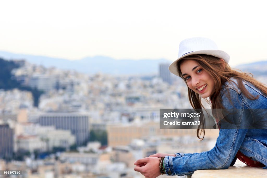 Happy girl in Athens, Greece