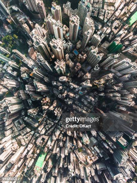 hong kong aerial view - drone images stock pictures, royalty-free photos & images