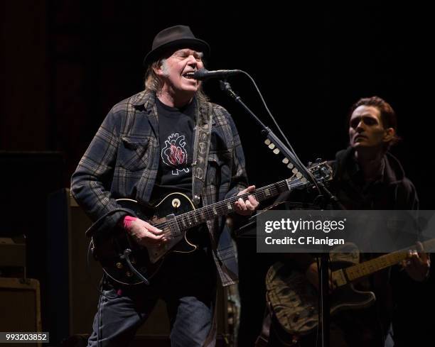 Neil Young performs during the 51st Festival d'ete de Quebec on July 6, 2018 in Quebec City, Canada.