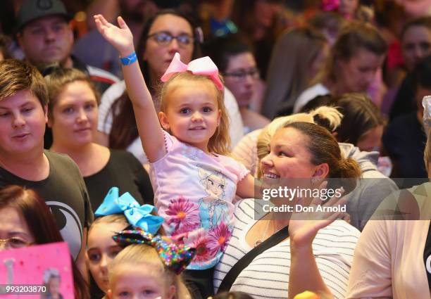 Fans can be seen prior to JoJo Siwa peforming live for fans at Westfield Parramatta on July 7, 2018 in Sydney, Australia.