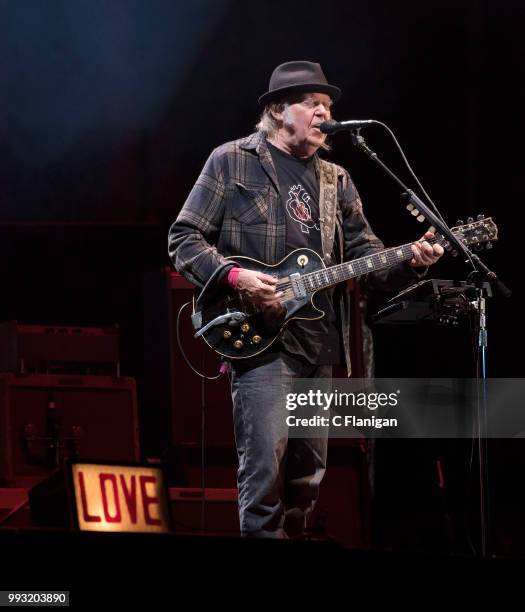 Neil Young performs during the 51st Festival d'ete de Quebec on July 6, 2018 in Quebec City, Canada.