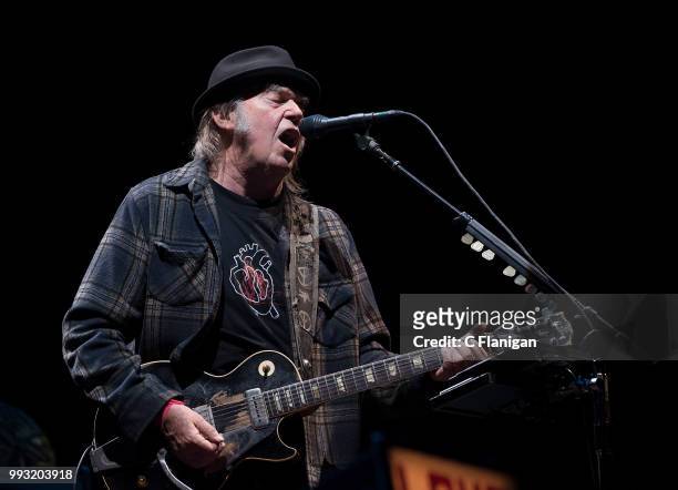 Neil Young performs during the 51st Festival d'ete de Quebec on July 6, 2018 in Quebec City, Canada.