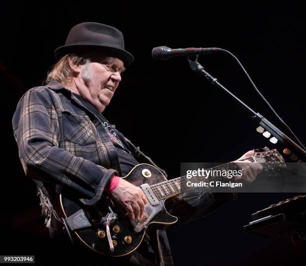 Neil Young performs during the 51st Festival d'ete de Quebec on July 6, 2018 in Quebec City, Canada.