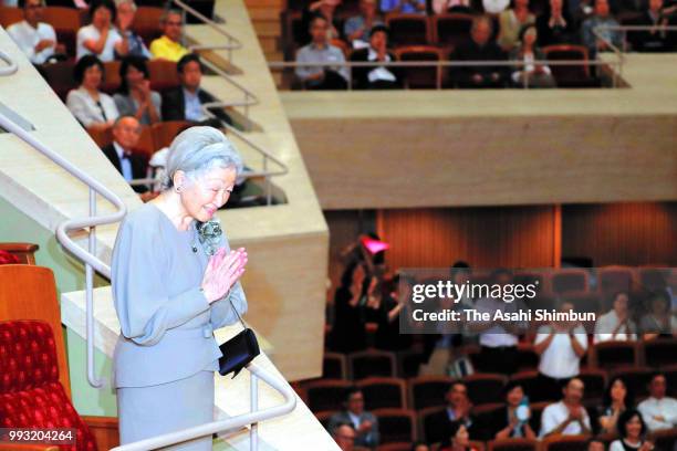 Empress Michiko attends the Japan Philharmonic Orchestra concert at Suntory Hall on July 6, 2018 in Tokyo, Japan.