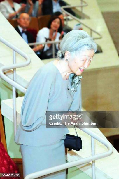 Empress Michiko attends the Japan Philharmonic Orchestra concert at Suntory Hall on July 6, 2018 in Tokyo, Japan.